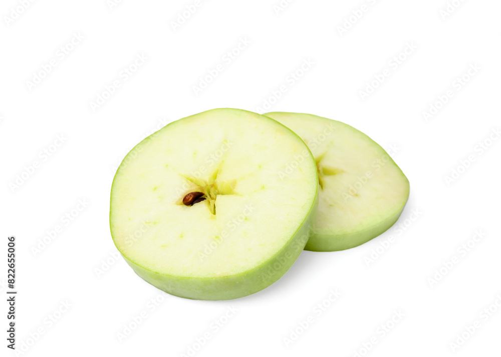 Slices of ripe green apple isolated on white Slices of ripe green apple isolated on white