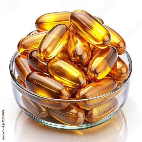 Glass Bowl Filled With Vitamin Capsules. Generative AI