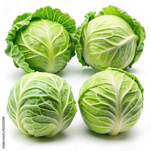 Group of Cabbages on White Background. Generative AI