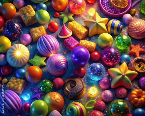 Assorted Colorful Balls and Stars. Generative AI