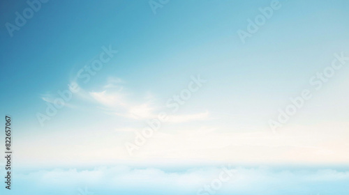Serene blue sky with wispy clouds. Tranquil blue sky with wispy clouds and a sea of fluffy clouds below, creating a serene and ethereal atmosphere.