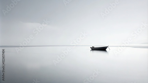 Small Boat Floating on Large Body of Water. Generative AI