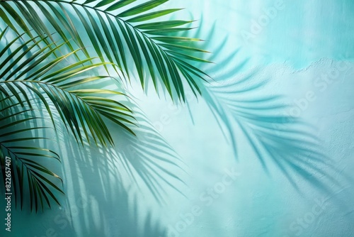 Palm Leaf Against Blue Background. Generative AI