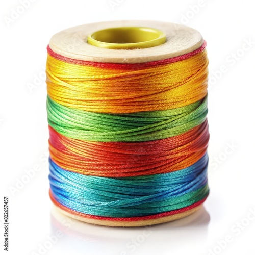 Multicolored Thread Spool on White Background. Generative AI