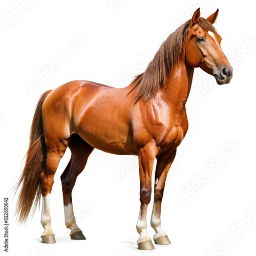 Brown Horse Standing on White Floor. Generative AI