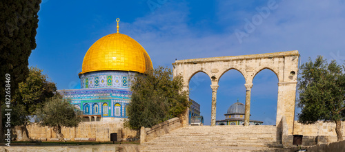Israel, Jerusalem. Temple Mount, Al-Aqsa Mosque linked to Muhammad and rebuilt over the 8th to 11th centuries. Al-Aqsa Mosque compound. photo