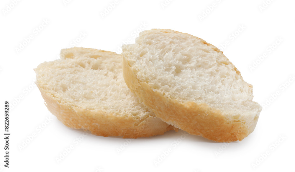 Pieces of fresh baguette isolated on white Pieces of fresh baguette isolated on white