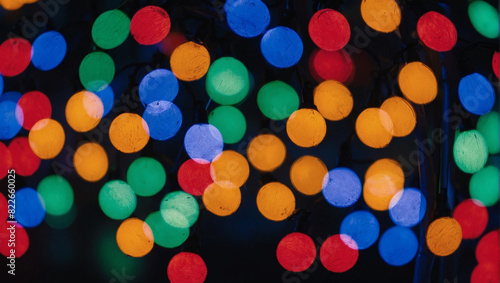 Vivid backdrop of festive Christmas lights in various colors. © xKas