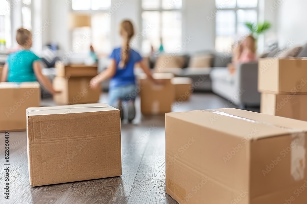Smiling Boy with Moving Box and Plant in Bright Modern Living Room, Joyful Unpacking and Relocation in Cheerful Daylight Photography Smiling Boy with Moving Box and Plant in Bright Modern Living Room, Joyful Unpacking and Relocation in Cheerful Daylight Photography