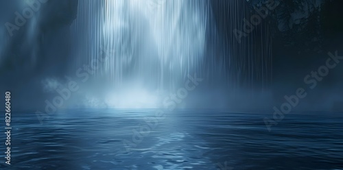 Abstract background with fog and light rays on dark blue water