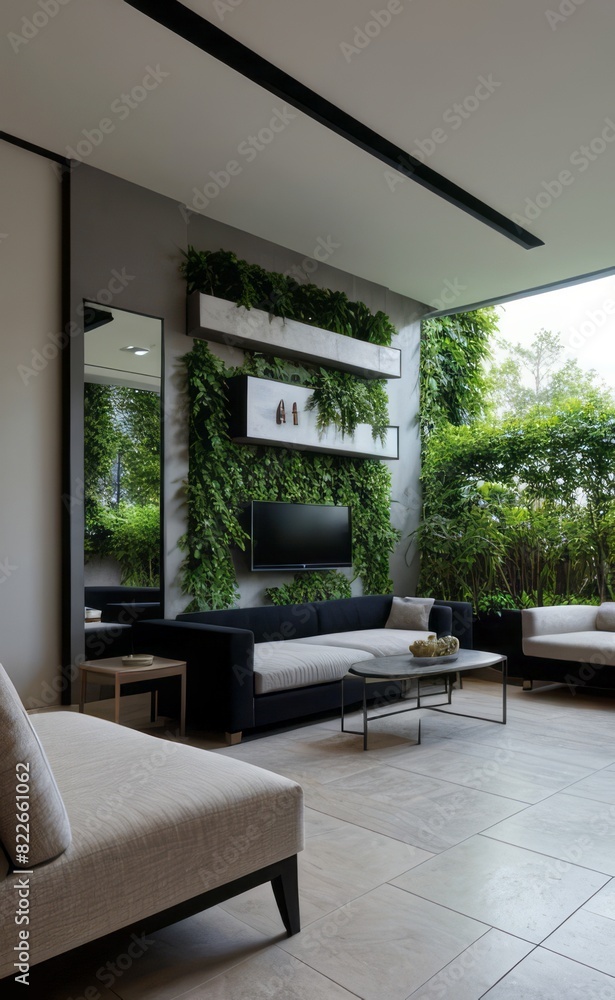 gray and marble luxury living room interior with sleek furniture and a vertical garden gray and marble luxury living room interior with sleek furniture and a vertical garden