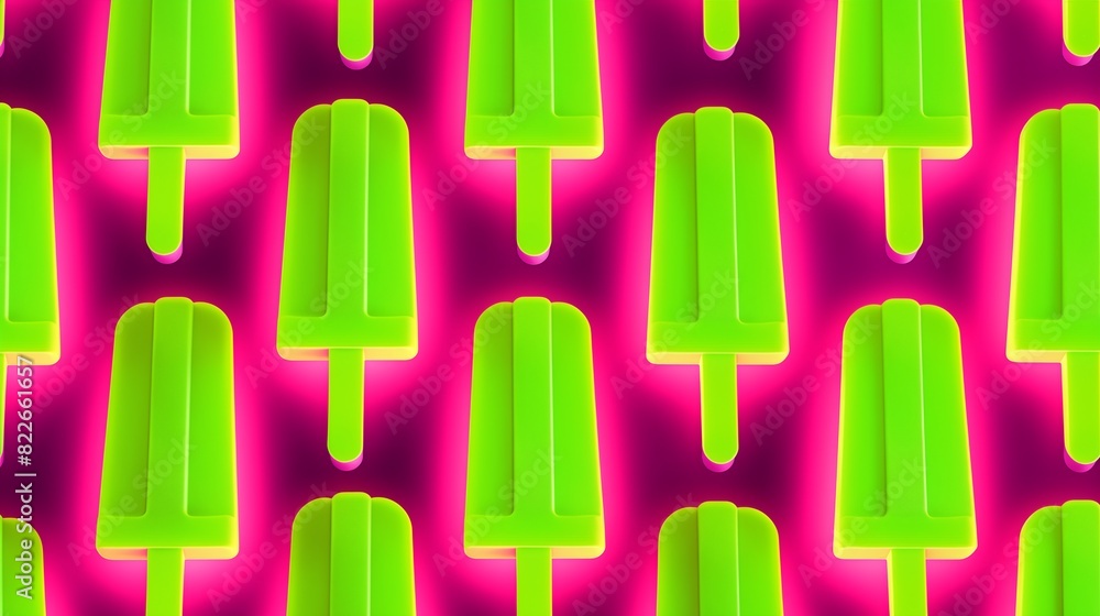 Bright Neon Green Popsicle Pattern on Electric Pink Background Bright Neon Green Popsicle Pattern on Electric Pink Background