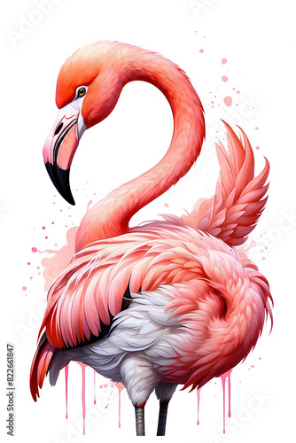 A beautiful drawing and illustration of a beautiful and cute fluffy flamingo