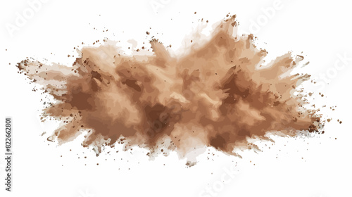 Dynamic explosion of brown powder isolated on white - energetic dust cloud explosion	
