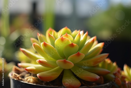 Luscious Succulent plant sunny cover. Ornamental closeup. Generate Ai