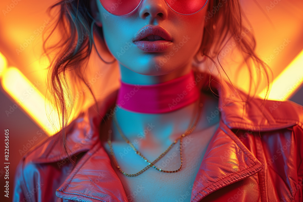 Fototapeta premium A cool and stylish outfit combining sleek lines with bold colors, exuding confidence and flair. Concept of fashion-forwardness and individuality. Generative Ai.