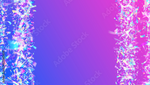 Transparent Glitter. Happy Colourful Cristals. Party Sparkle. Festive Confetti. Purple Light Burst. 3d Pattern. Digital Banner. Modern Ribbon. Pink Transparent Glitter
