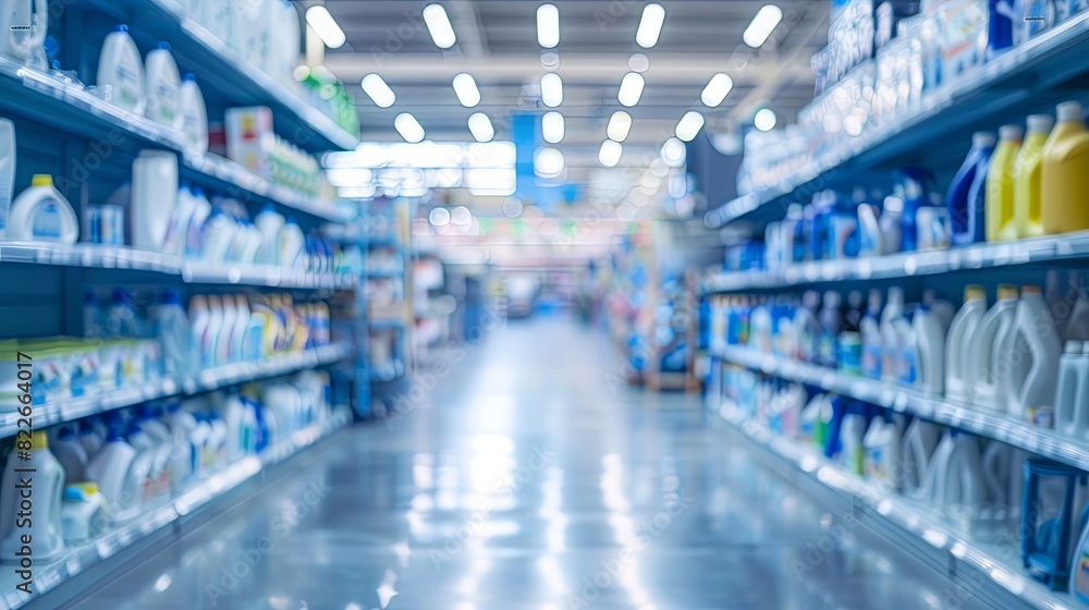 Blurred Janitorial Supply Store Background, Soothing Blue defocused business interior, eco Blurred Janitorial Supply Store Background, Soothing Blue defocused business interior, eco