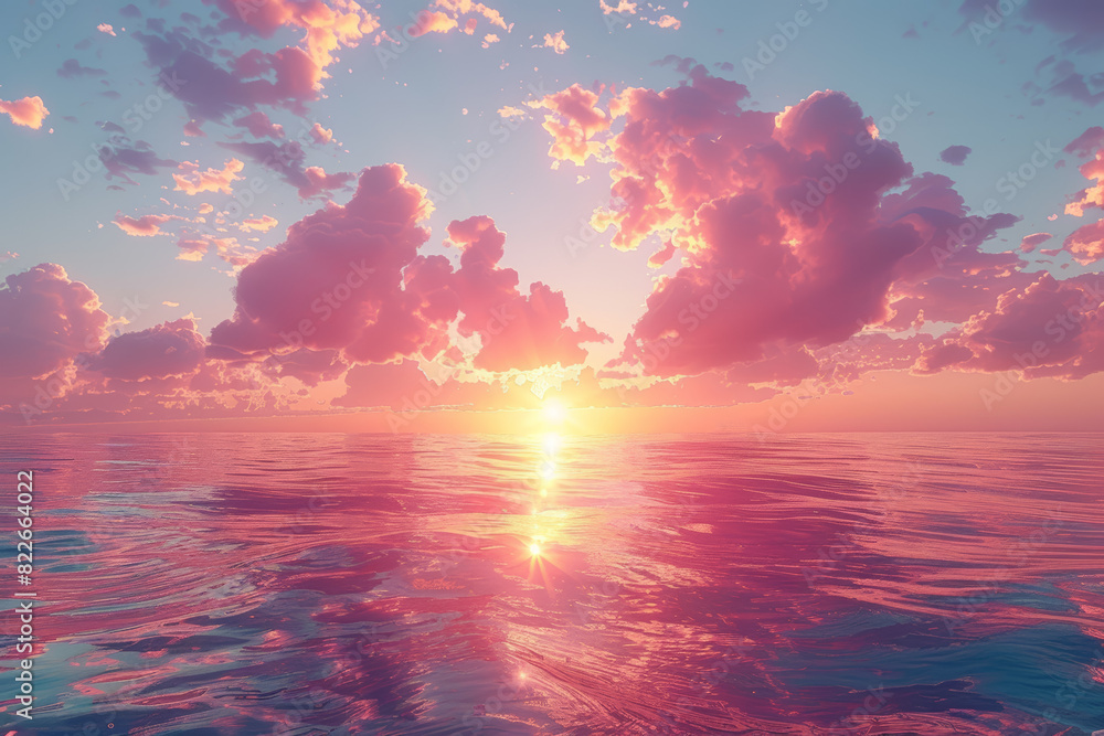 A breathtaking sunset painting the sky in hues of orange and pink, casting a warm glow over the horizon. Concept of natural beauty and serenity. Generative Ai.
