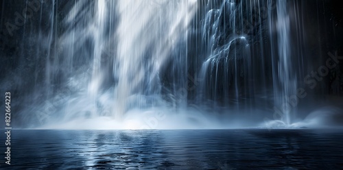 Abstract Misty Waterfalls with Light Rays and Fog