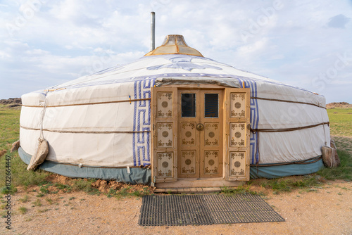 Asia, Mongolia, Eastern Gobi Desert. A typical ger found in Mongolia with its doors always facing south. photo