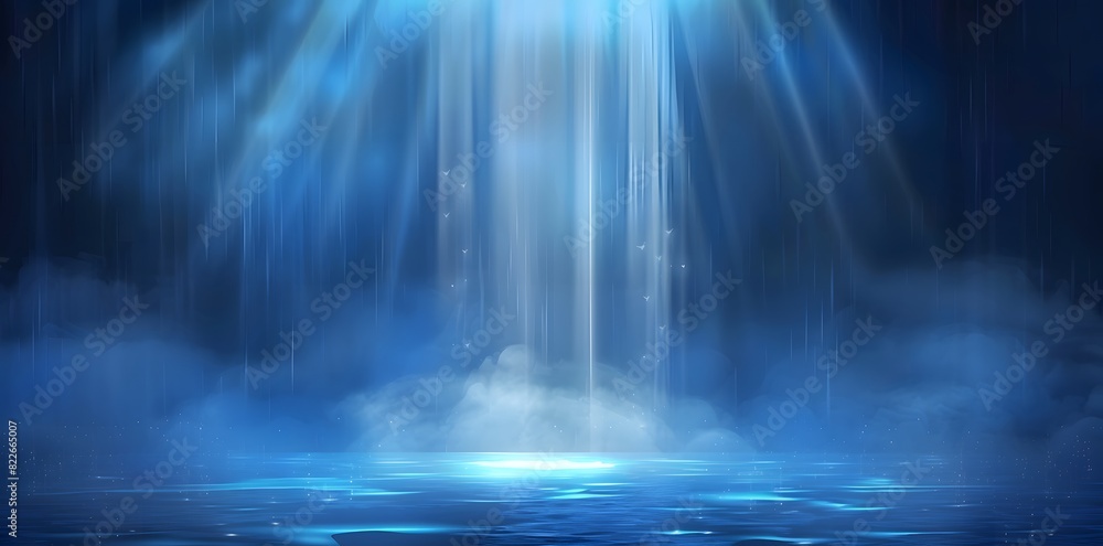 Misty Waterfalls of Light on Dark Blue Background Misty Waterfalls of Light on Dark Blue Background