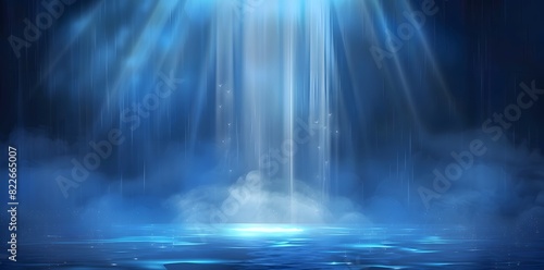 Misty Waterfalls of Light on Dark Blue Background