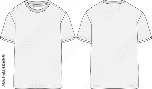 Basic T-Shirt CAD Vector Illustration Mock Up Front and Back View