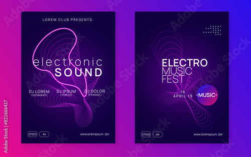Discotheque Event. Blue Music Poster. Pink Sound Background. Trance Vector. Dj Design. Techno Concert Template. Electronic Radio Invitation. Violet Discotheque Event