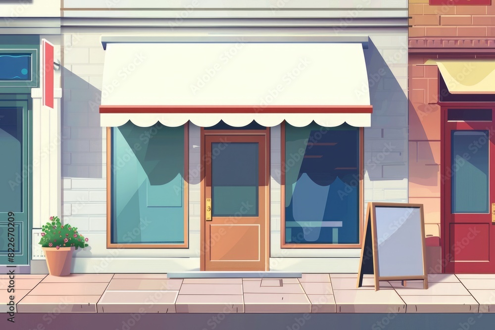 Business Front. Open Advertising Signboard on Shop Door with Artistic Background