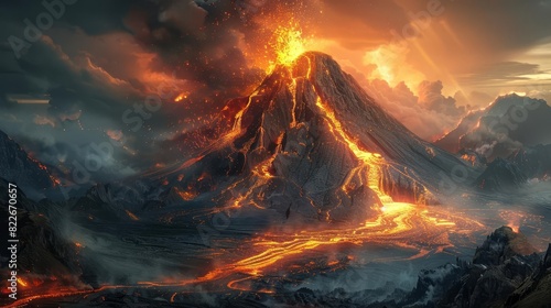 A volcanic eruption caused by tectonic plate subduction along a convergent boundary, photo