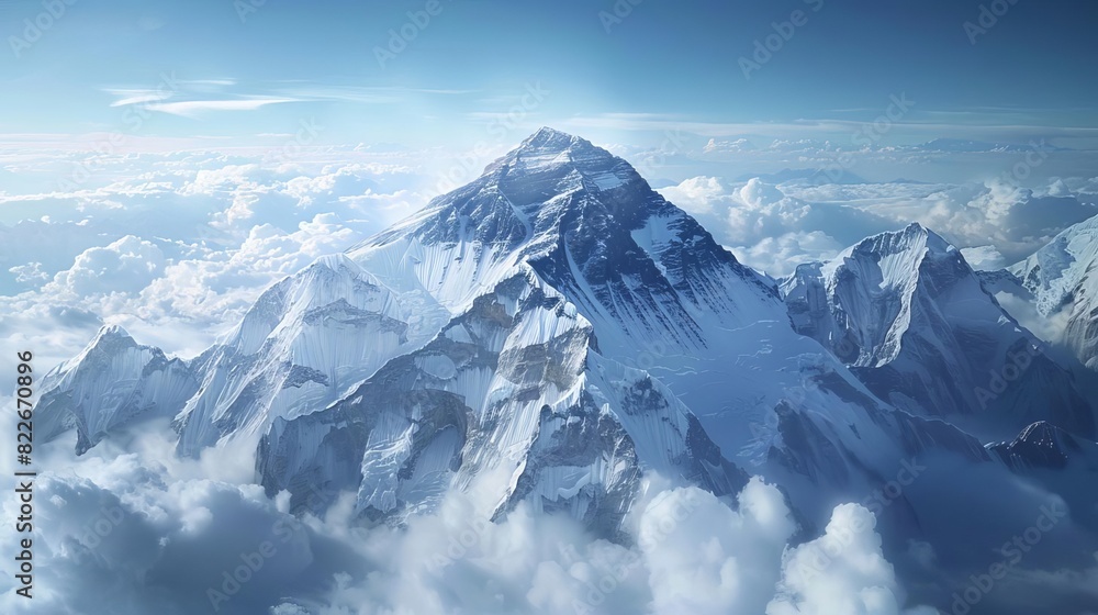 Aerial shot of Mount Everest s summit piercing through the clouds, Aerial shot of Mount Everest s summit piercing through the clouds,