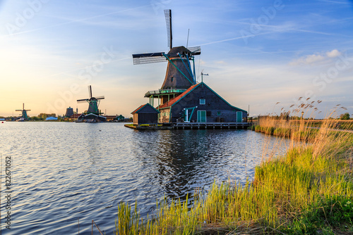 Netherlands, Holland. Typical windmills from the Zaandam area. photo