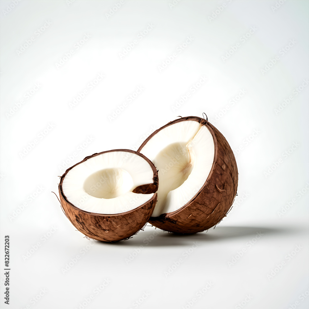 coconut cut in half on a white background coconut cut in half on a white background