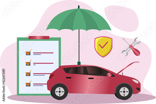 car insurance business vector illustration, Car safety and protection, protect your car with insurance and complete the paperwork
