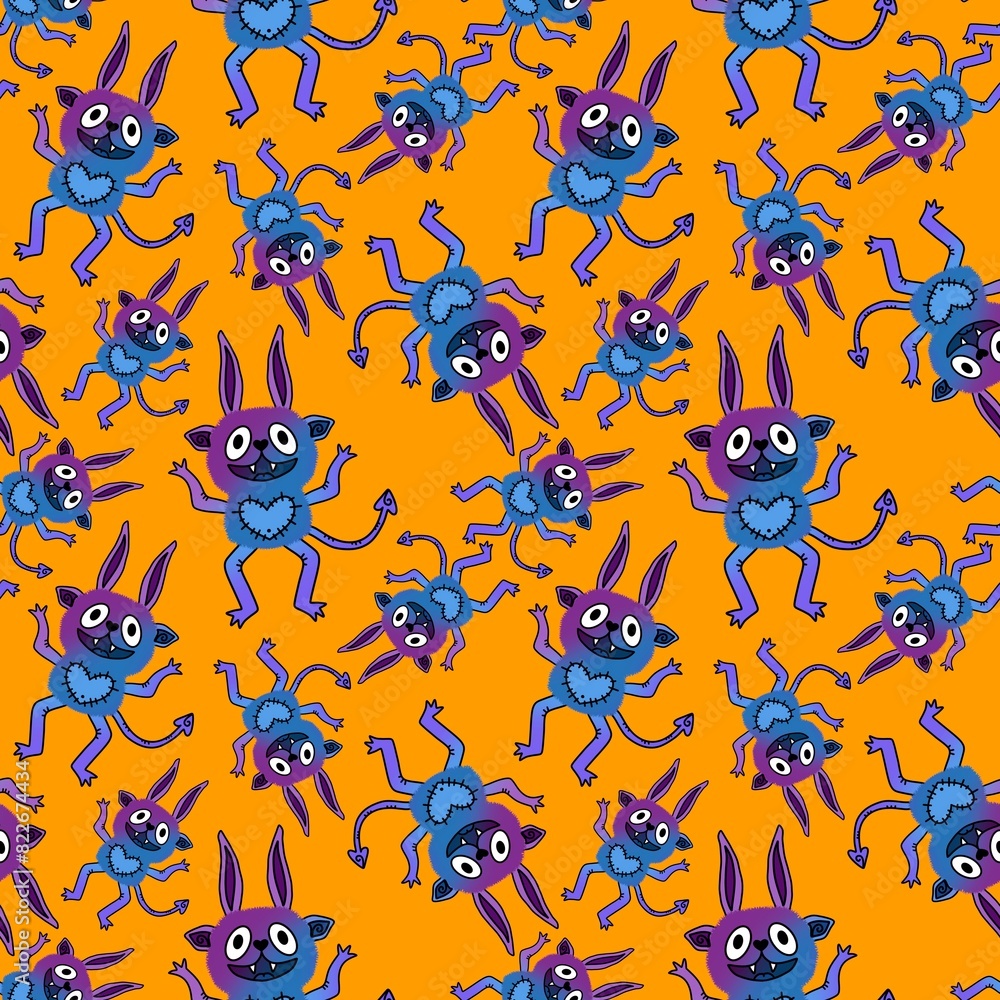 Obraz premium Cartoon monsters seamless pattern for wrapping paper and fabrics and linens