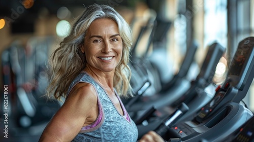 Portrait of a woman working out on a treadmill in the gym. The concept of a healthy lifestyle