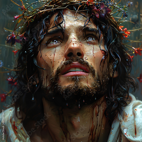 Image created by artificial intelligence of a portrait of Jesus of Nazareth of the Catholic religion