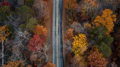 Aerial photograph of a highway road in the fall, winter, or autumn