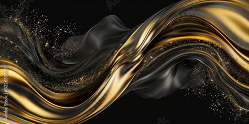 Fototapeta Naklejka Na Ścianę i Meble -  Abstract luxury swirling black gold background. Gold waves abstract background texture. Print, painting, design, fashion.