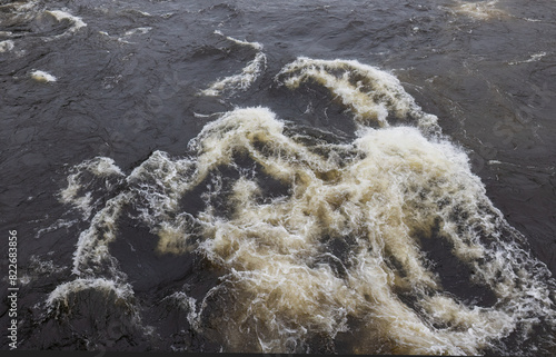 Background waves dirty water of the river.