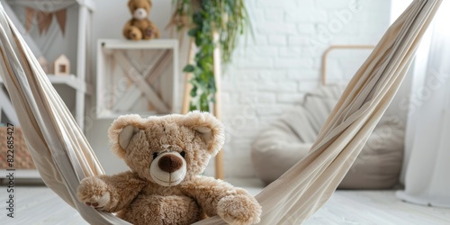 Teddy bear. Children's room. Hammock. Minimalistic. Childhood. photo