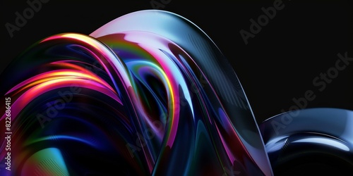 Abstract colorful shape, dark background design, 3d render