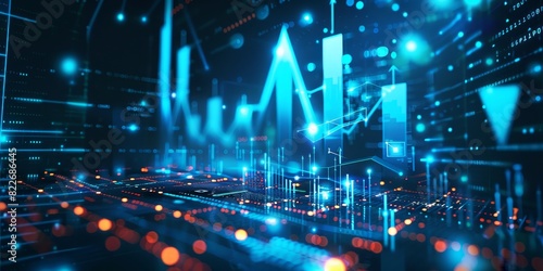 Futuristic raise arrow chart digital transformation abstract technology background. Big data and business growth currency stock and investment economy 