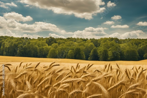 Golden Wheat Fields Gently Swaying Golden wheat field close-up  blue sky with clouds  summer harvest  agricultural landscape  rural scene  vibrant nature photography  scenic view