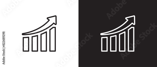 Growth graph vector icon. Business chart. Financial rise up. Increase profit. Economic graphic growth arrow rising. Chart icon in black and white background. Editable stroke. Eps 10
