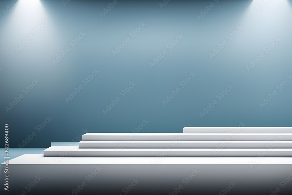 Modern stepped podium background product display presentation white blue grey gray mockup blank copy space advertisement light 3d render visual Modern stepped podium background product display presentation white blue grey gray mockup blank copy space advertisement light 3d render visual