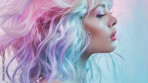Woman with pastel colors hair