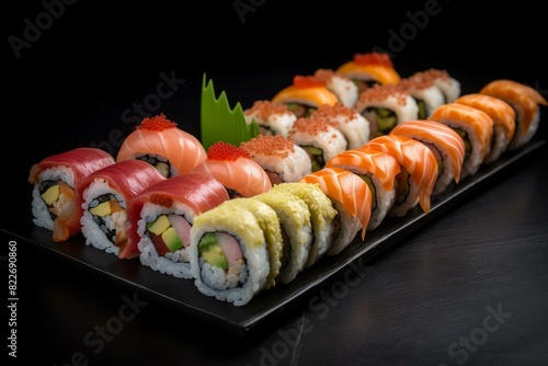 Exotic Sushi variety roll. Seafood tuna meal. Generate Ai