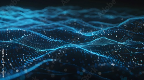 Abstract Background with Blue Glowing Waves and Connecting Dots